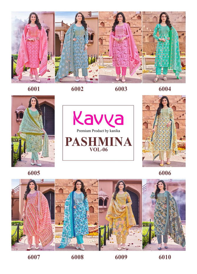 Pashmina Vol 6 By Kavya Embroidery Neck Cotton Readymade Suits Wholesale Suppliers In Mumbai
